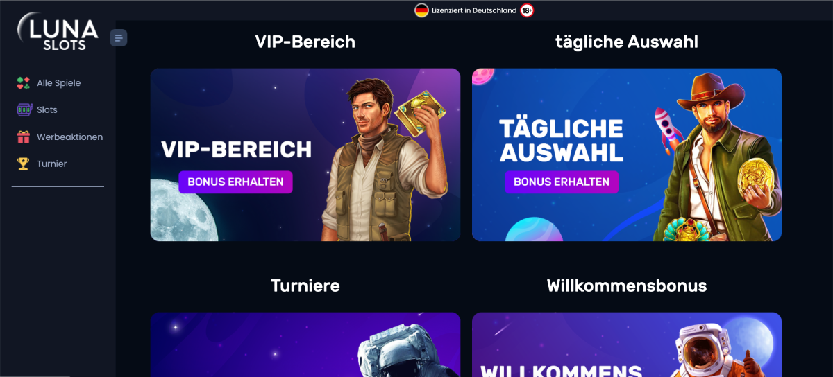 Luna casino Six-level VIP loyalty program dashboard