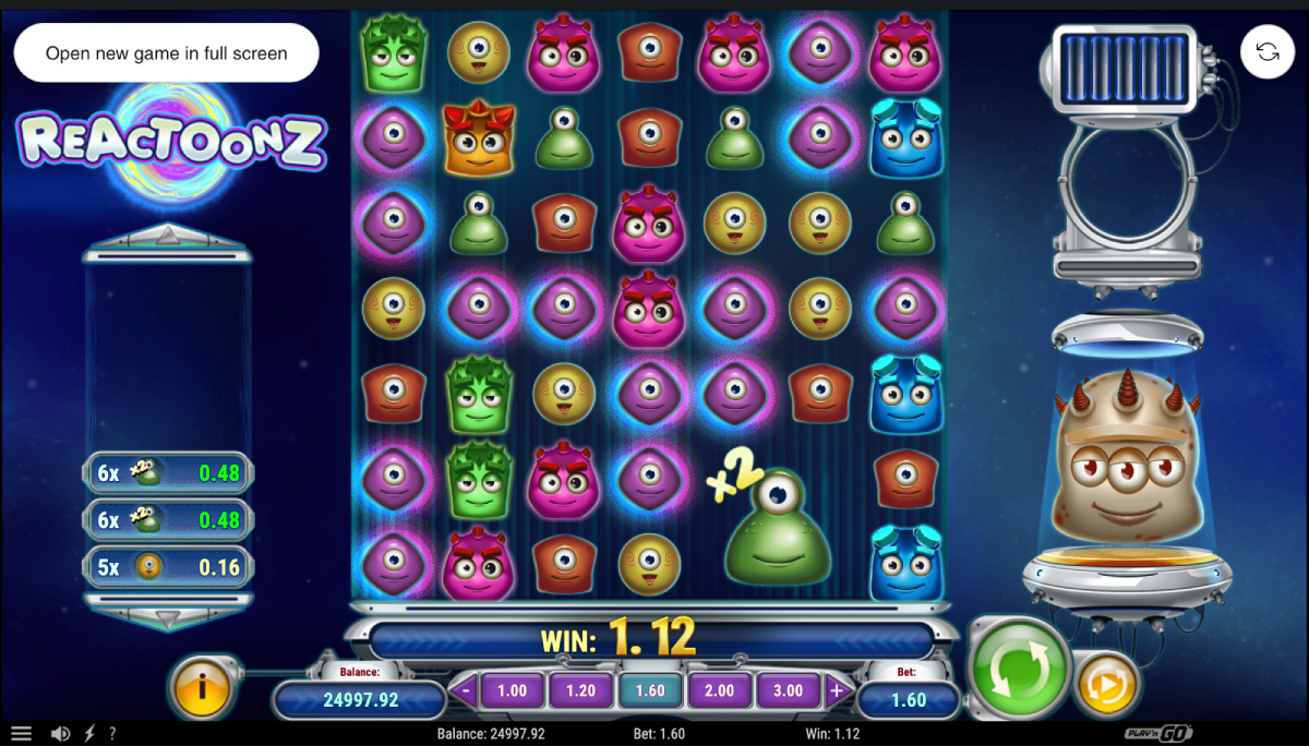 Reactoonz Gargantoon wild covering 3×3 area on the grid