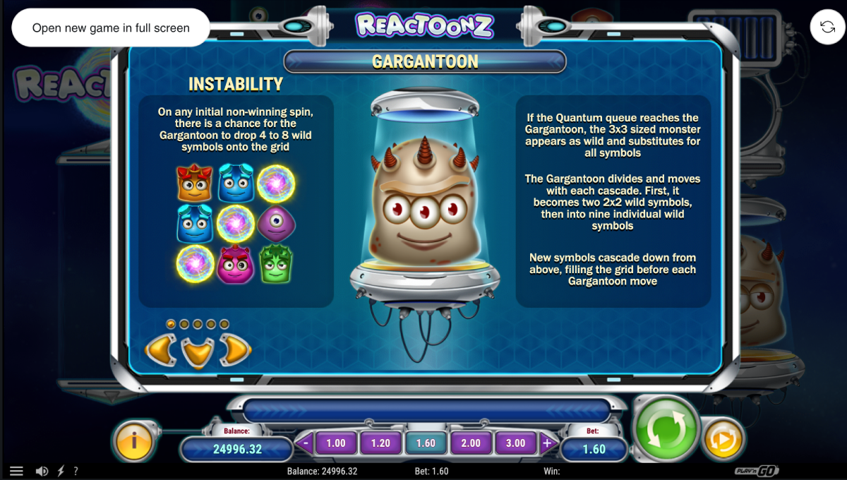 Reactoonz Quantum meter showing charged indicators before activation