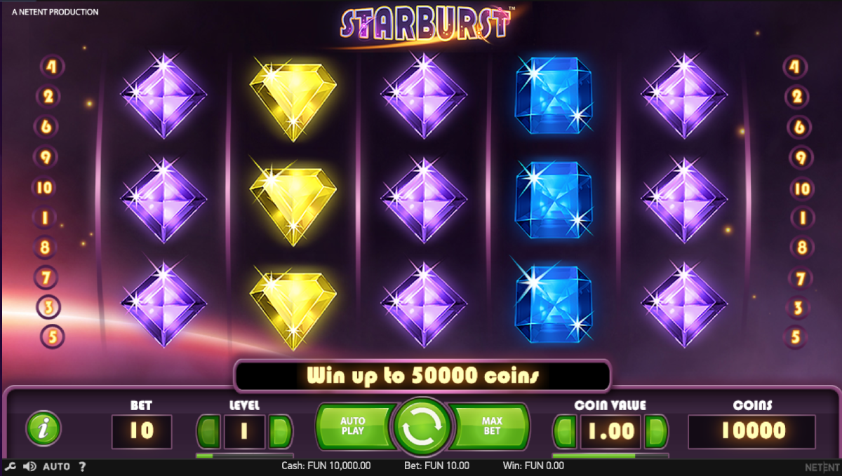 Starburst slot 5×3 reels with colourful gem symbols