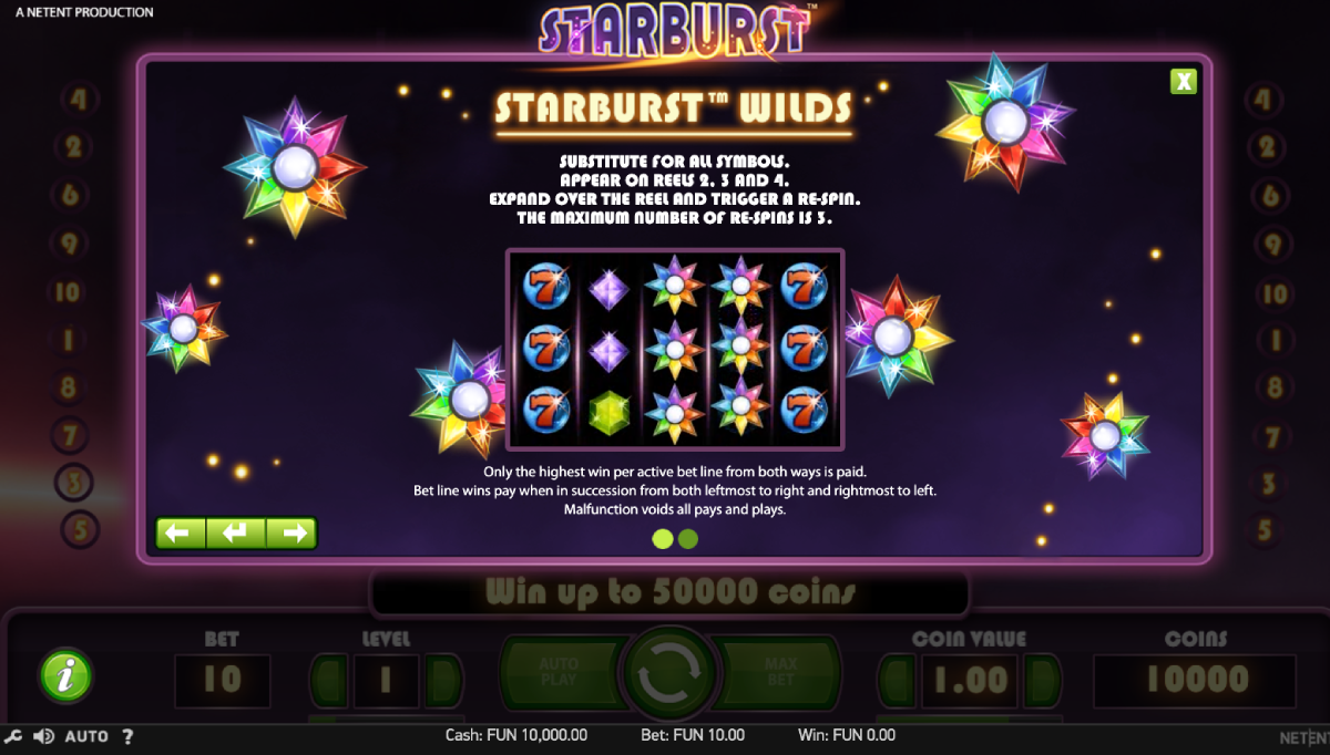 Expanding star wild on the third reel triggering a respin Starburst