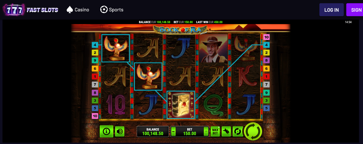 Book of Ra Deluxe Free spins round with expanding symbol filling full reel