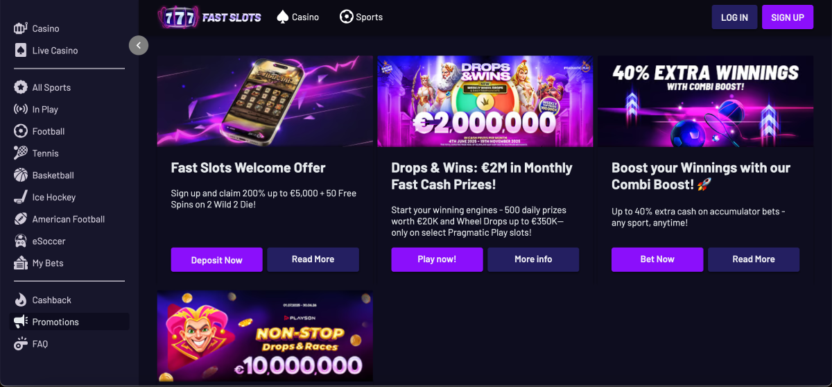 Welcome and weekly bonuses at Fast Slots casino