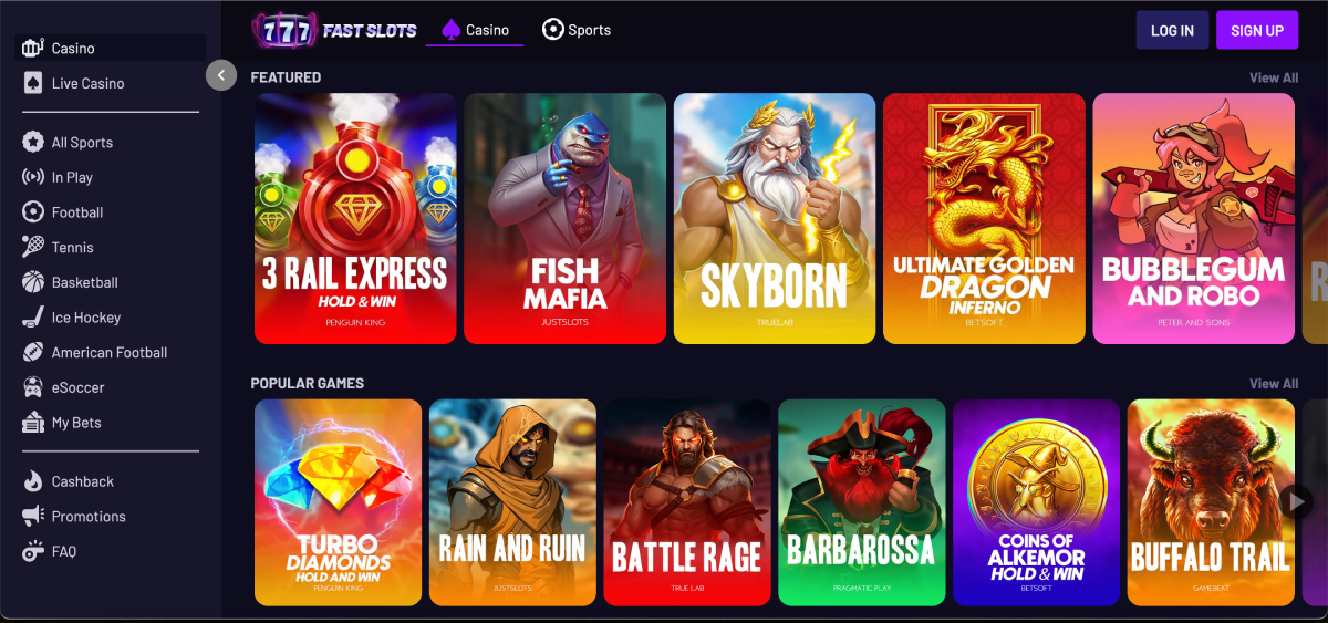 Game lobby showing slot and live categories