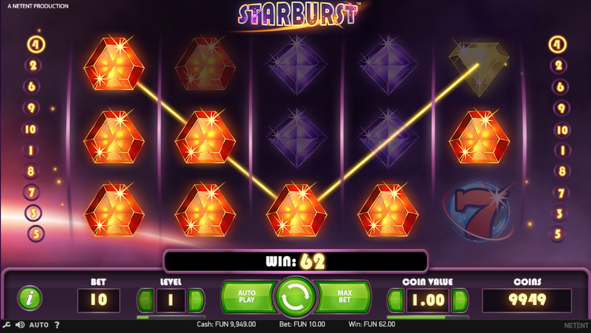 Starburst slot displaying full-reel wilds and win animation Starburst slot displaying full-reel wilds and win animation