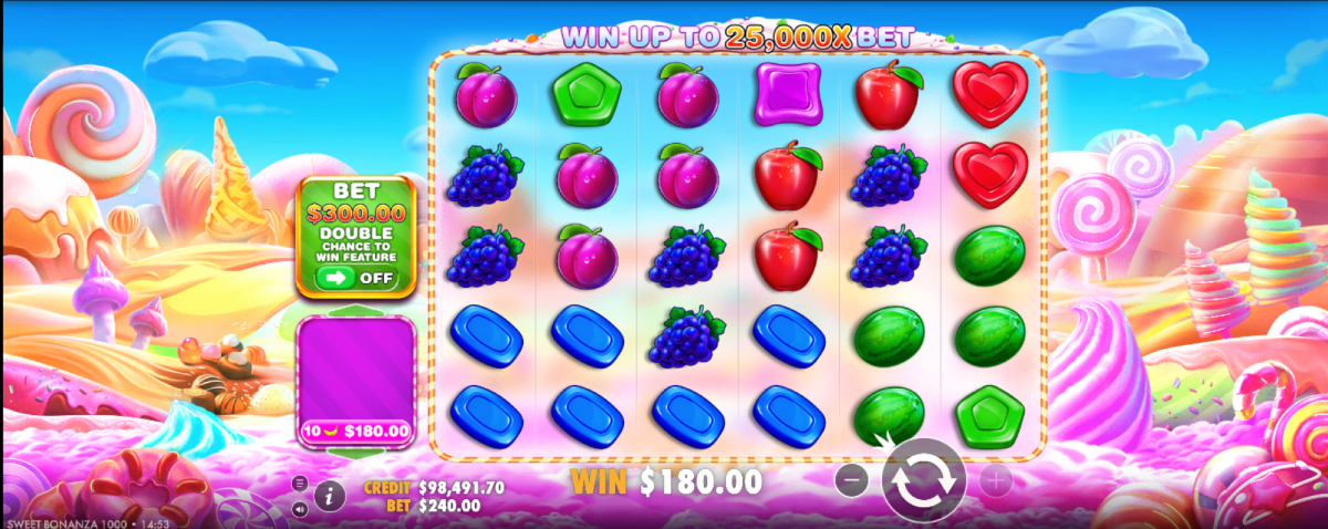 Sweet Bonanza 1000 Interface showing the standard and enhanced buy bonus options