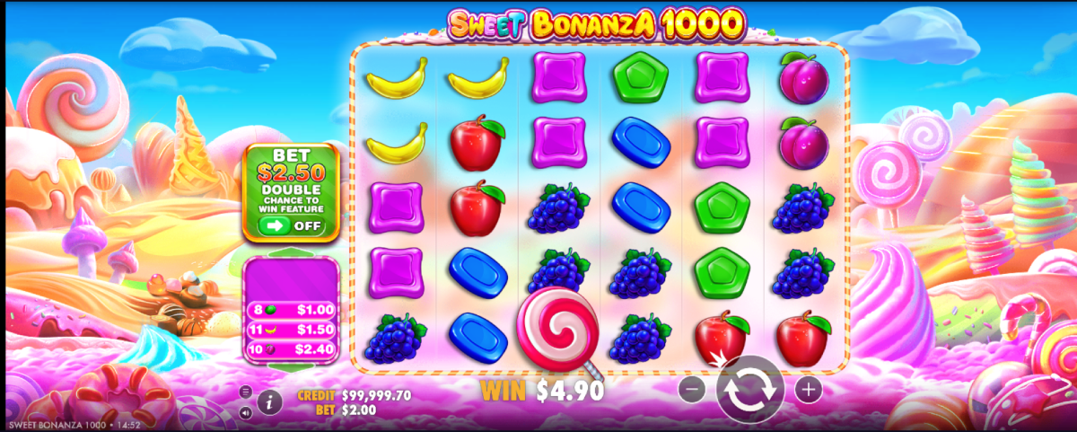 Sweet Bonanza 1000 free spins round with x1000 multiplier bombs on the reels