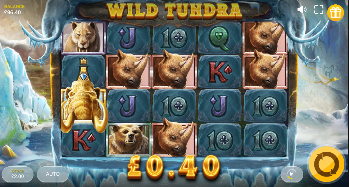Display of Super Symbols with attached multipliers x3 to x8 Wild Tundra