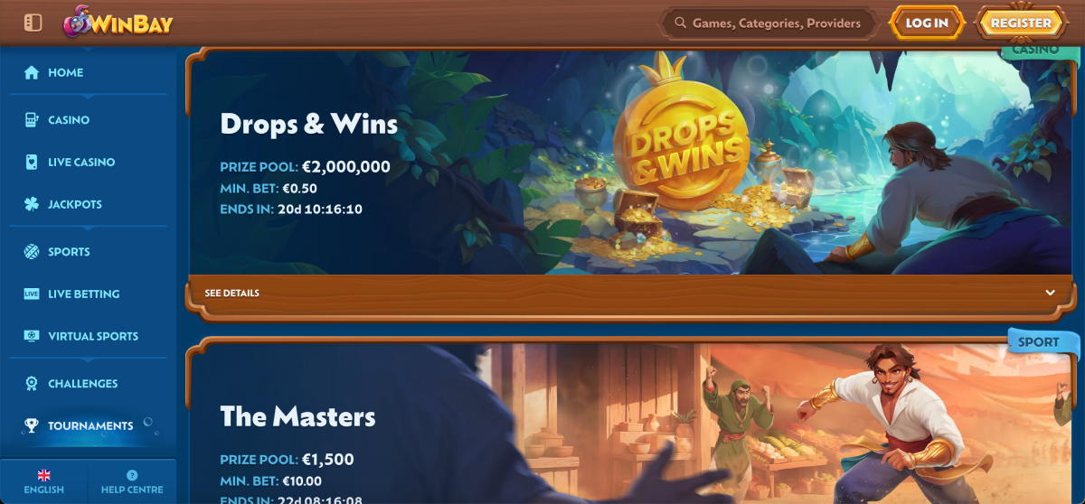 Winbay Casino welcome bonus banner with 100% up to €500